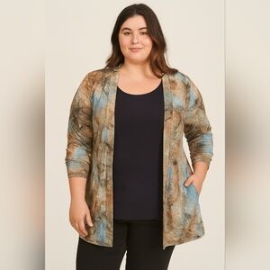 Notations Blue and Brown Women's Marble Layered Blouse